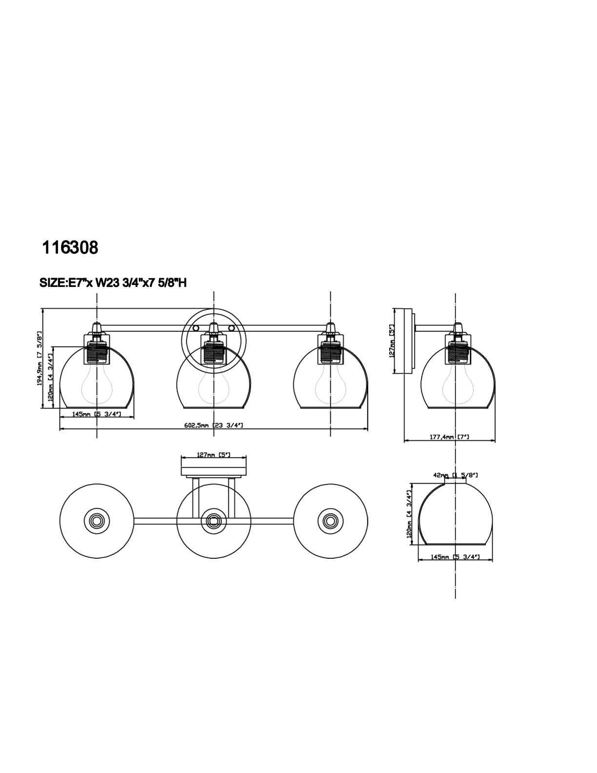 Dupont II 3 Light Vanity - Black