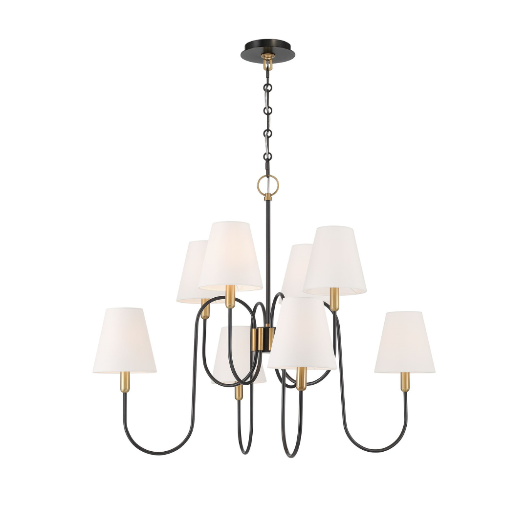 Aurora 8 Light Chandelier - Black & Brass