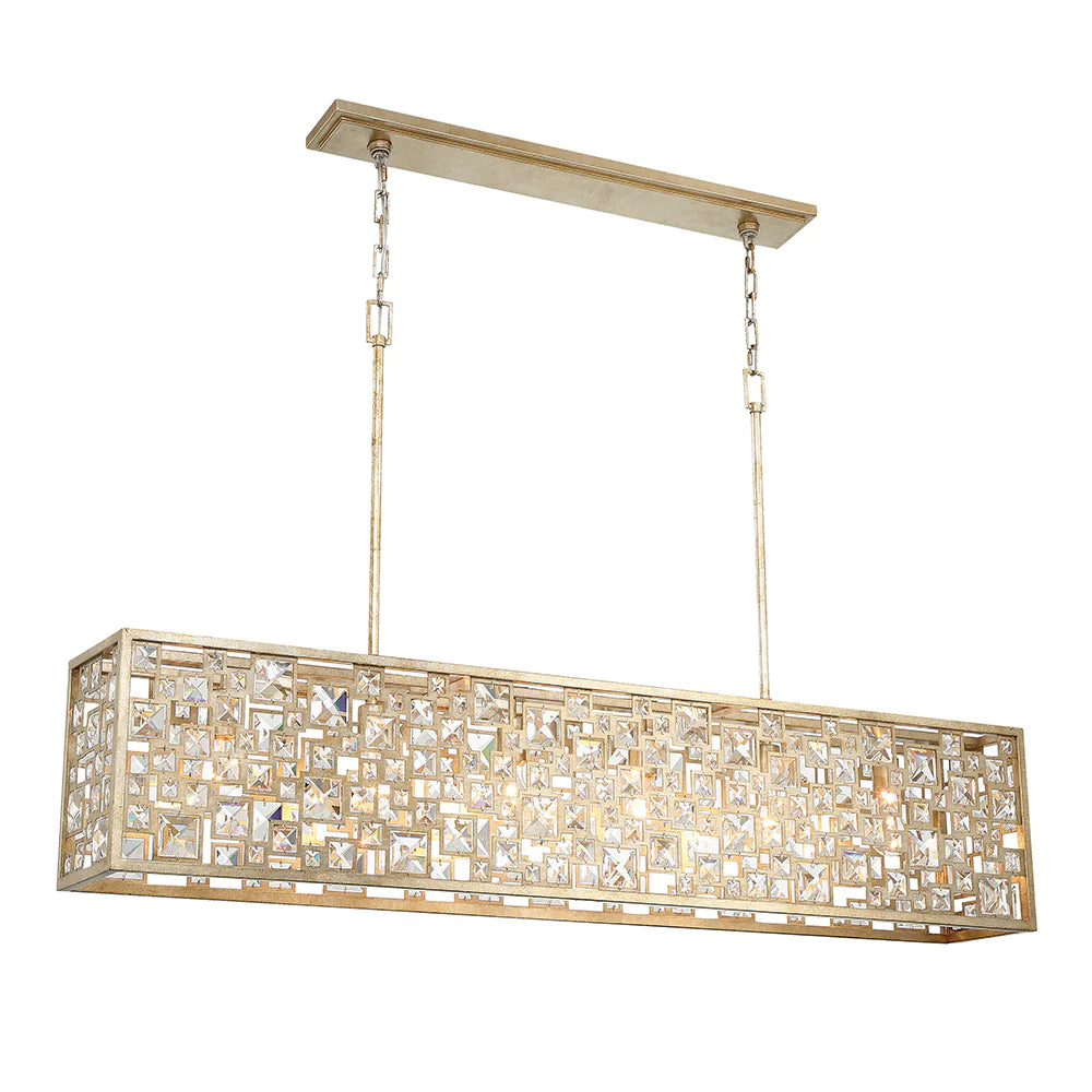 Antique Silver 6 Light Linear Chandelier