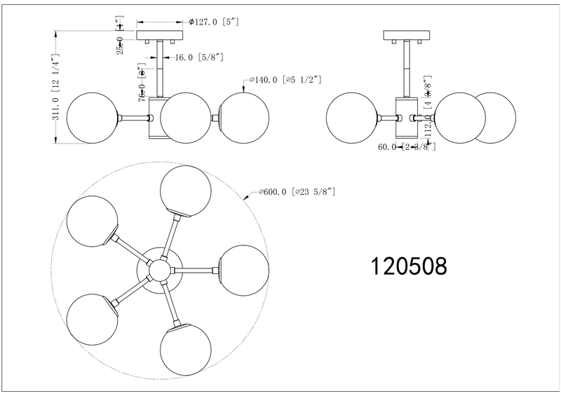 Bellini II 5 Light Semi-Flush Mount - Black