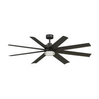 Large black damp-rated multi-blade ceiling fan with integrated LED light for covered outdoor spaces