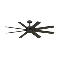 Large black damp-rated multi-blade ceiling fan with integrated LED light for covered outdoor spaces