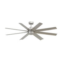 Large silver damp-rated multi-blade ceiling fan with integrated LED light for covered outdoor spaces