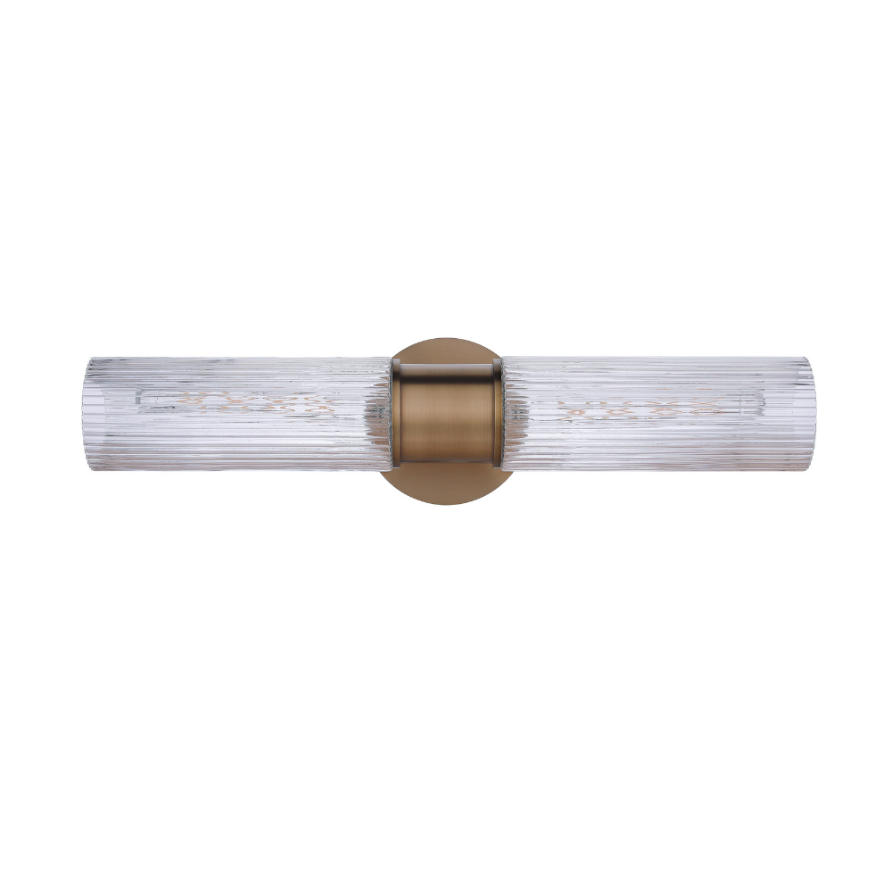 Modern vanity light featuring faux alabaster white glass cylindrical shades with an antique brass finish wall mount for modern bathroom lighting.