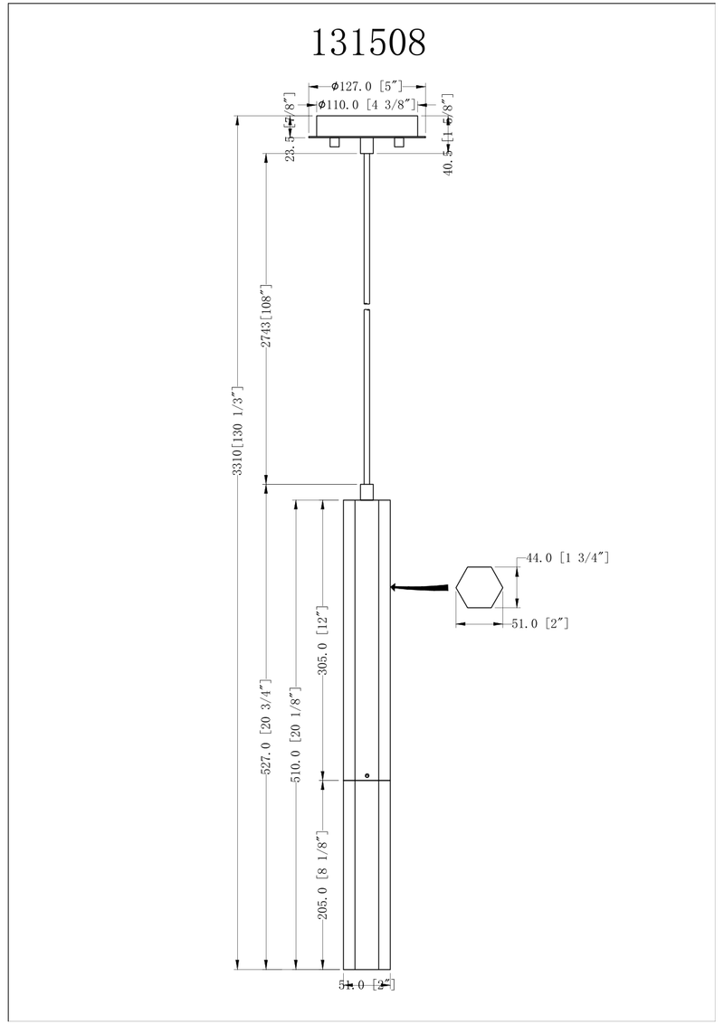 Cypress 1 Light LED Pendant - 20" - Black