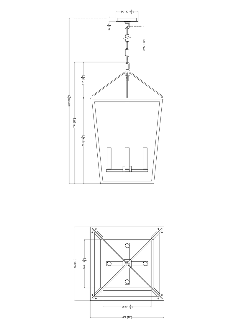 Lucent 4 Light Lantern - Large - Black & Aged Brass