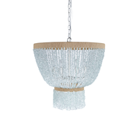 Coastal chandelier with aqua quartz chip strands and natural rope accents in a tiered design