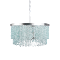 Tiered chandelier with cascading aqua quartz chips and silver frame