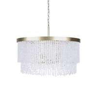 Tiered chandelier with white cascading  quartz chips and gold frame
