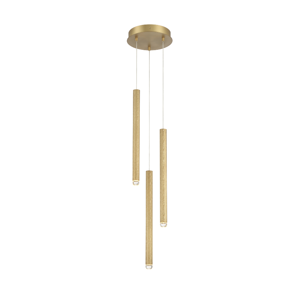 Modern 3-light pendant with brass cylinder lights and round ceiling canopy