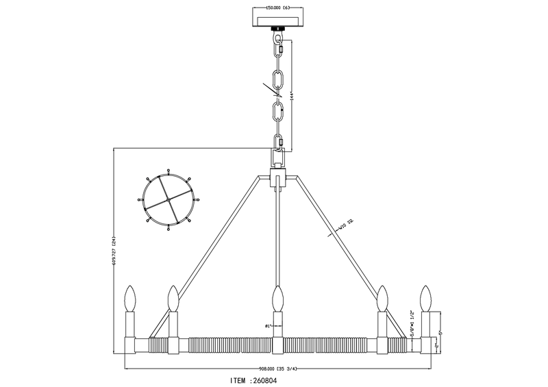 Calypso 8 Light Chandelier - Brass & Rattan