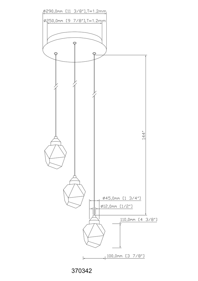 Euclid 3 Light LED Pendant - Aged Brass