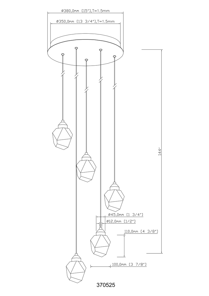 Euclid 5 Light LED Chandelier - Polished Nickel