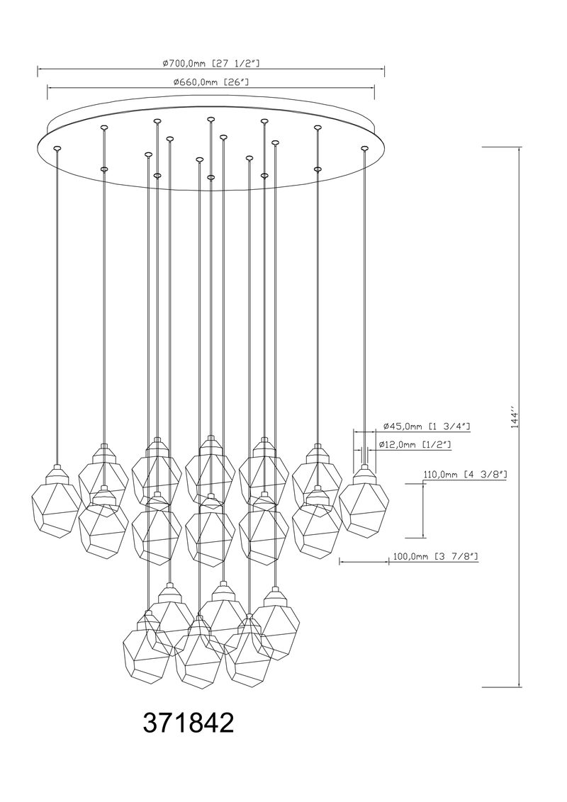 Euclid 18 Light LED Chandelier - Aged Brass