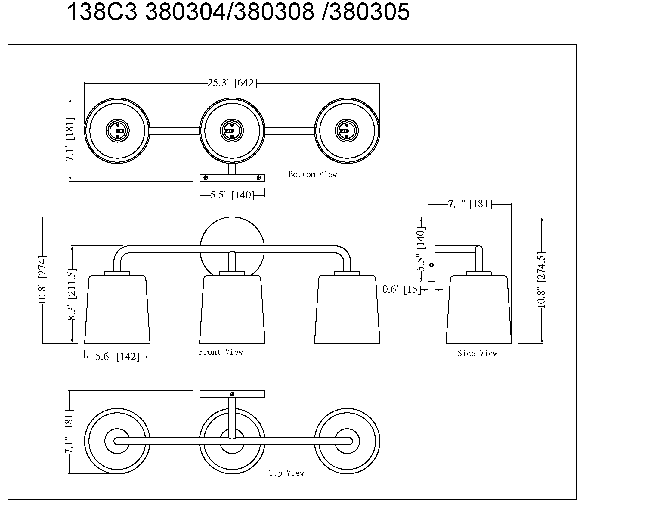 Serena 3 Light Bath Sconce - Black