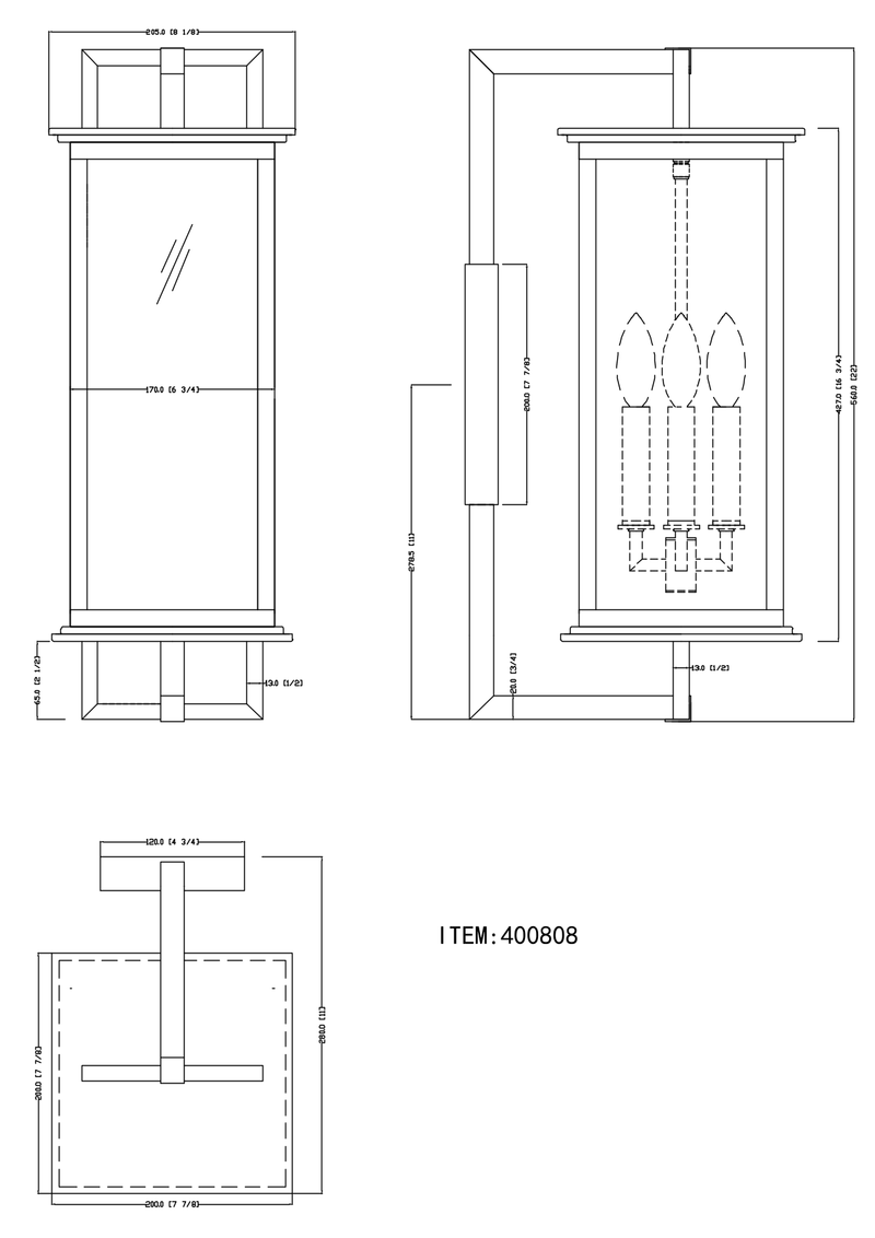 Hudson 3 Light Outdoor Wall Mount - Small