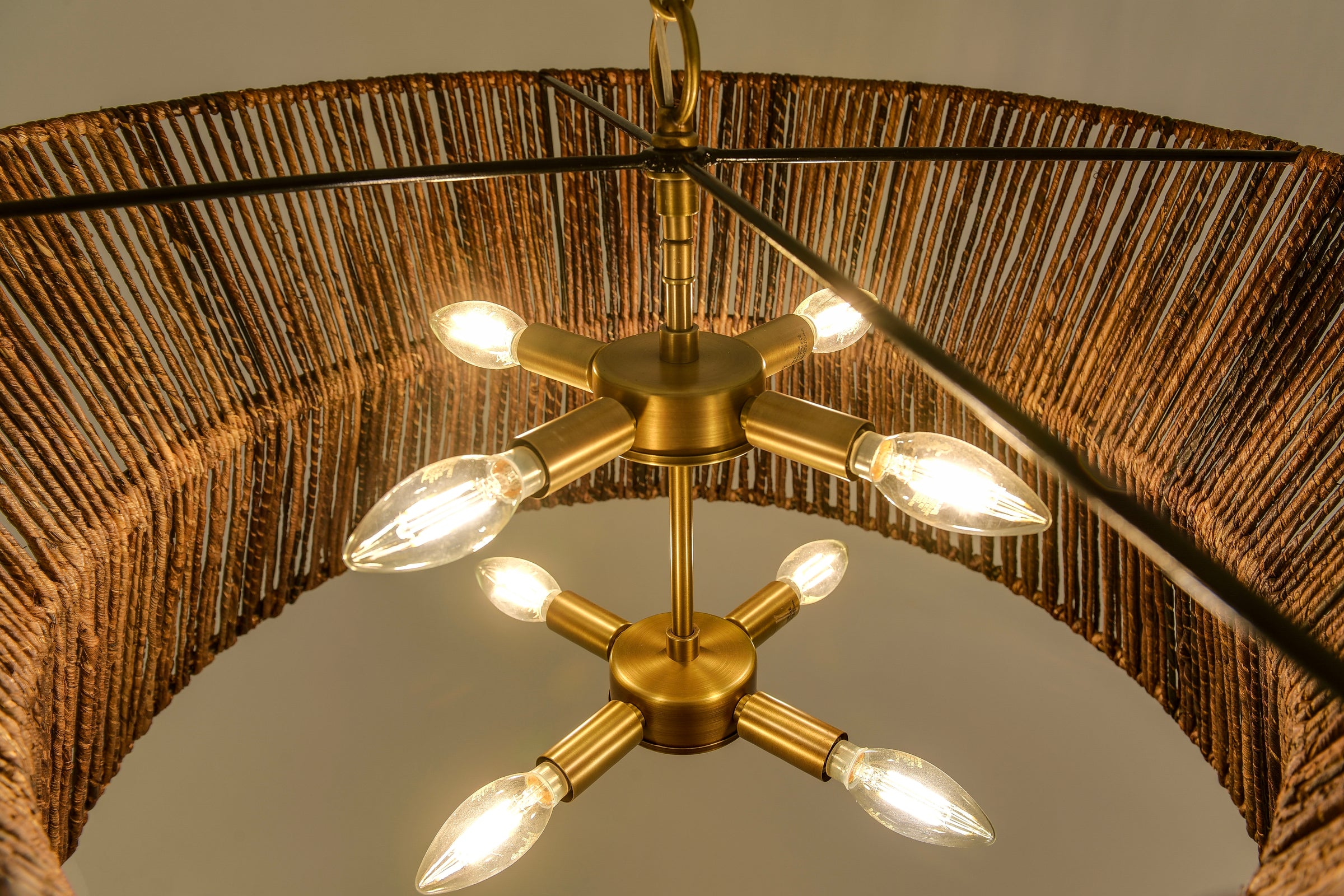 Emma Chandelier - Natural Charcoal  + Antique Brass
