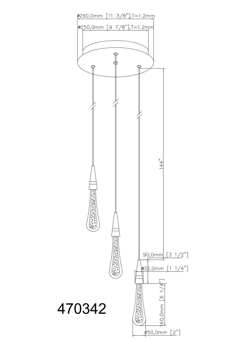 Teardrop 3 Light LED Pendant - Aged Brass