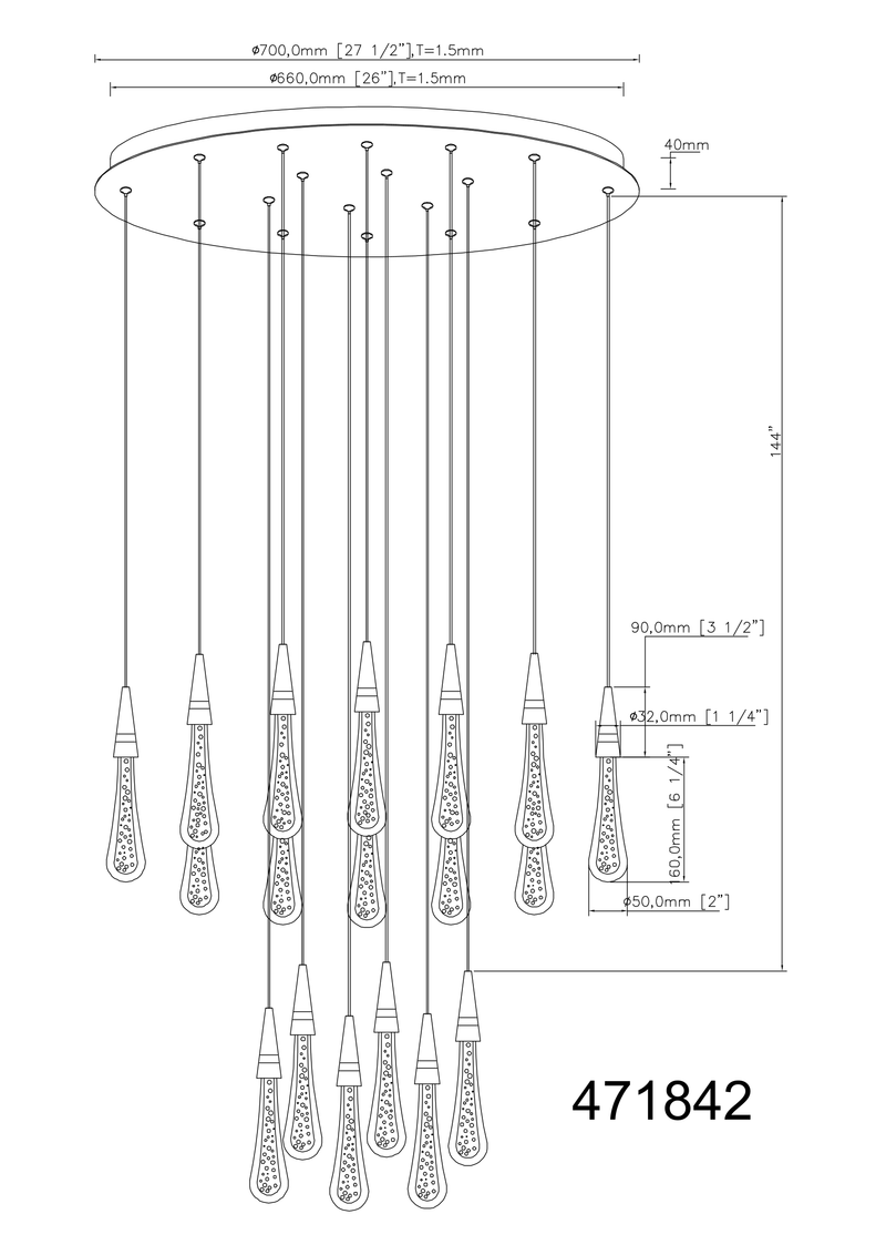 Teardrop 18 Light LED Chandelier - Aged Brass