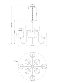 Aurora 8 Light Chandelier - Black & Brass