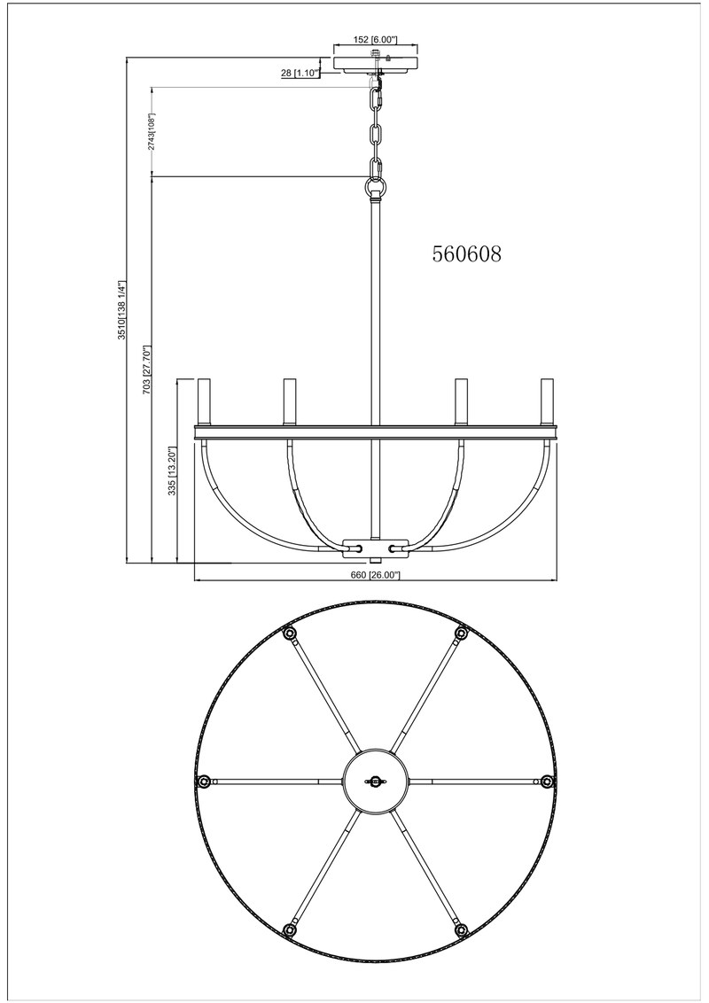 Upland 6 Light Chandelier - Black
