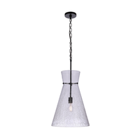 Modern pendant light featuring an oversized handcrafted crackled glass shade, matte black hardware, chain suspension, and exposed Edison-style bulb.