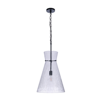 Modern pendant light featuring an oversized handcrafted crackled glass shade, matte black hardware, chain suspension, and exposed Edison-style bulb.