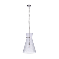 Modern pendant light featuring an oversized handcrafted crackled glass shade, polished nickel finished hardware, chain suspension, and exposed Edison-style bulb.