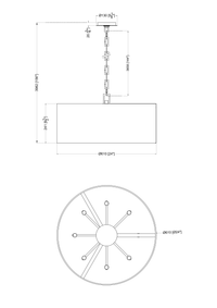 Lark Eight Light Pendant - Black and Brass