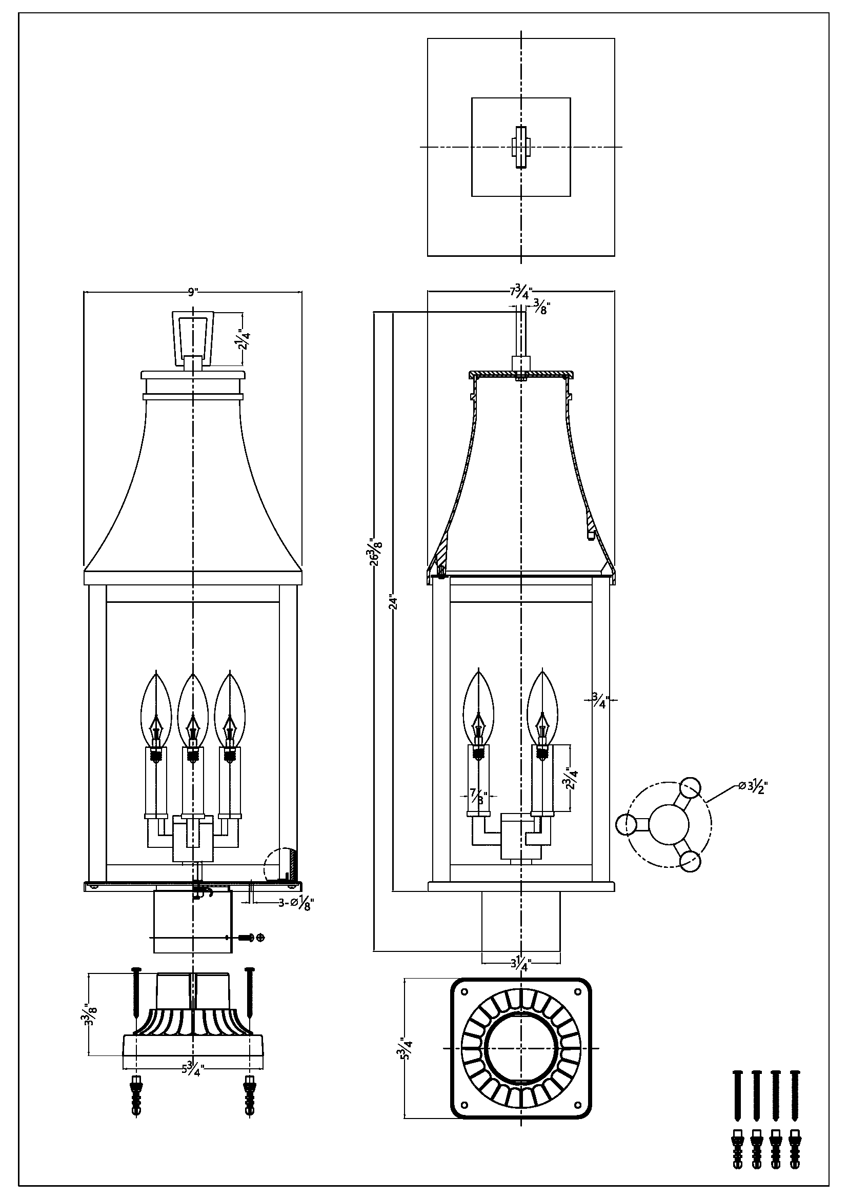 Berkshire 3 Light Outdoor Lantern - Post Mount