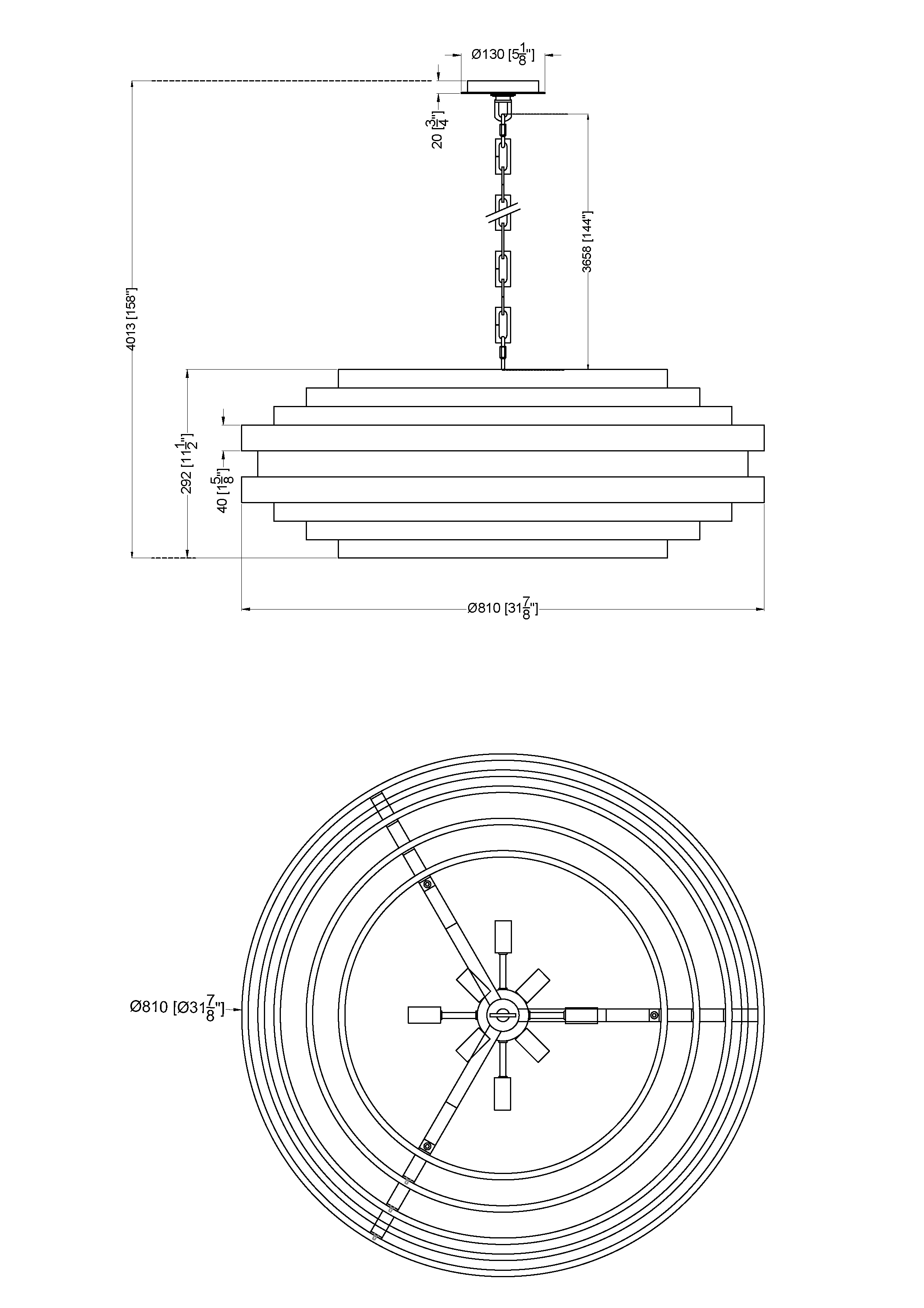 Belmont 8 Light Pendant - Gold Leaf
