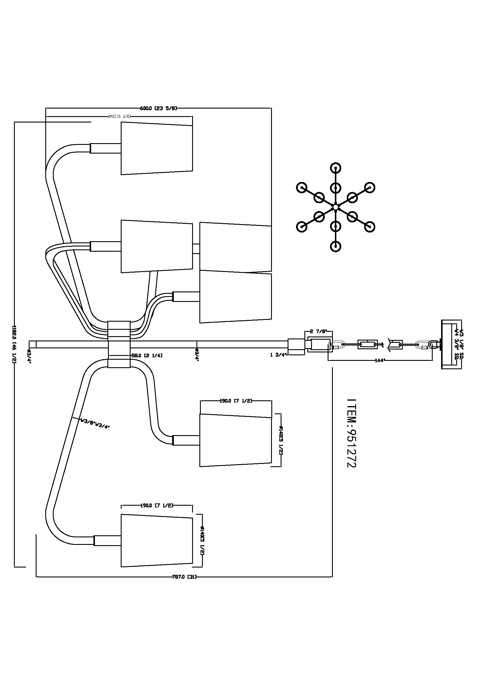 Normandy 12 Light Chandelier - Black and Brass