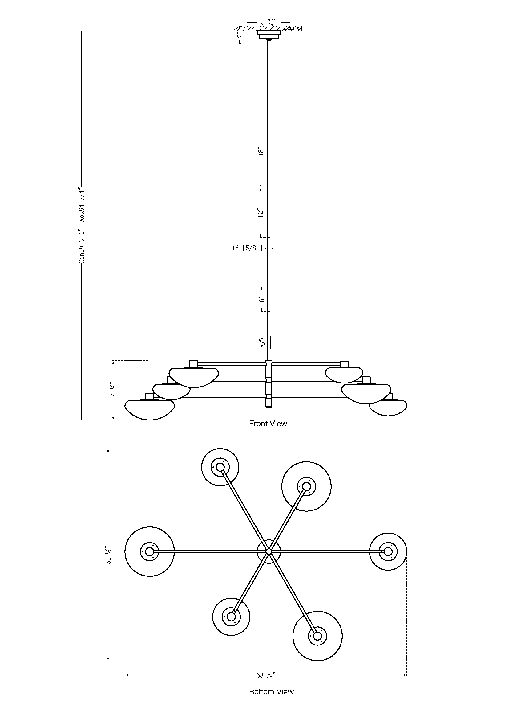 Sundrift 6 Light Adjustable Chandelier