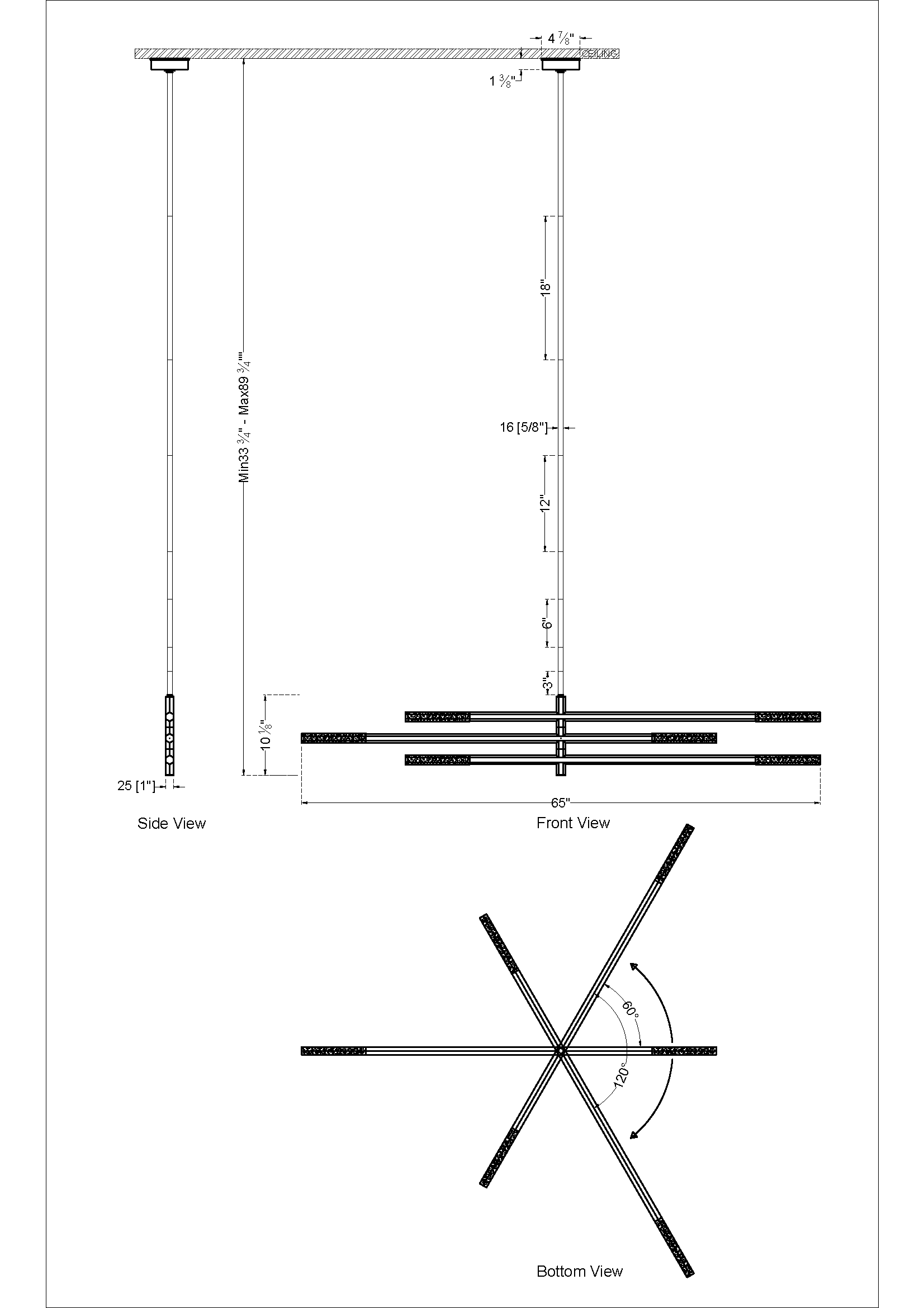 Crescendo 6 Light Adjustable Chandelier - Brass
