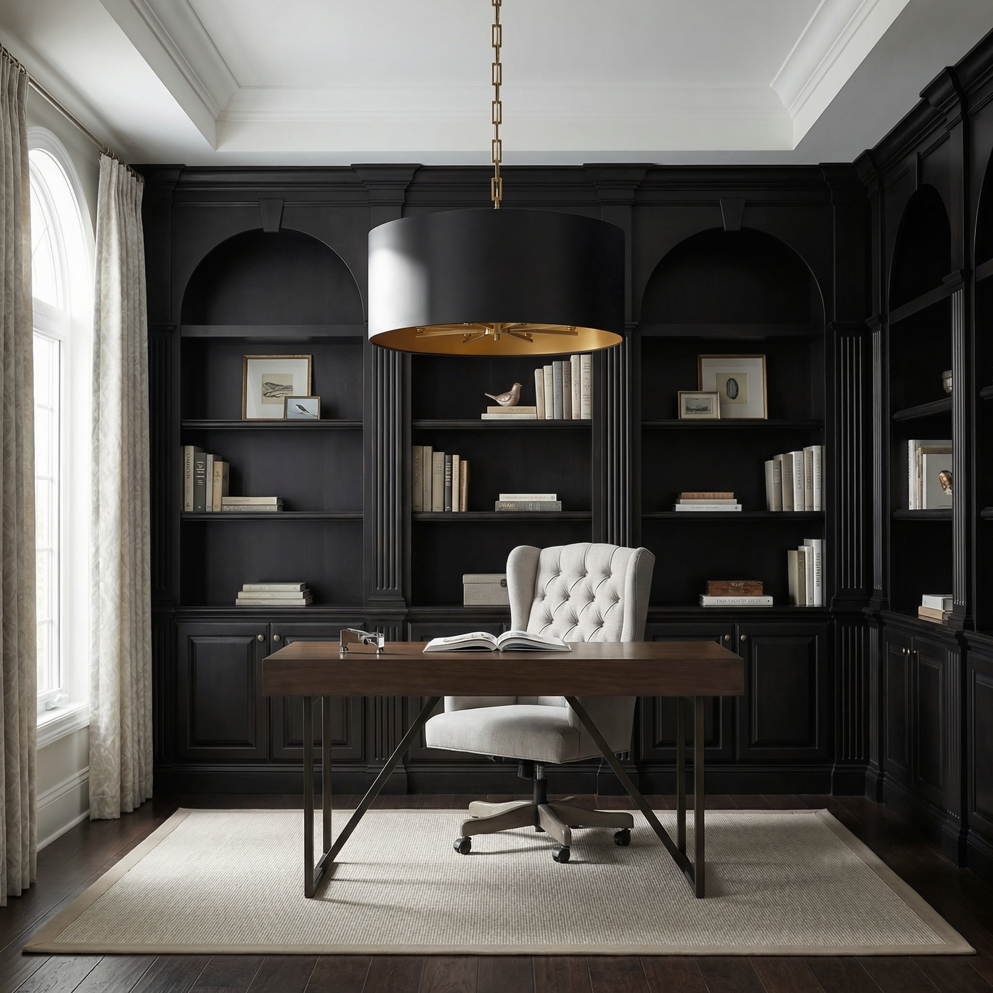 Lark Eight Light Pendant - Black and Brass
