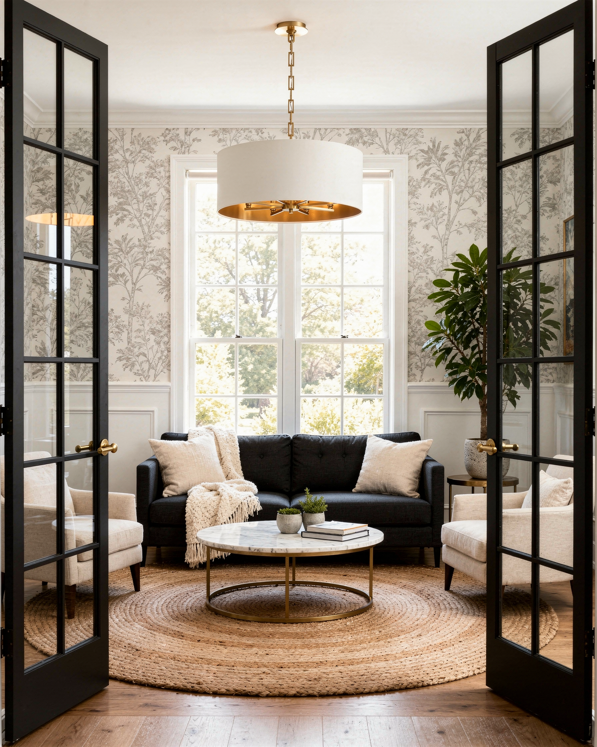 Lark 8 Light Pendant - White & Aged Brass