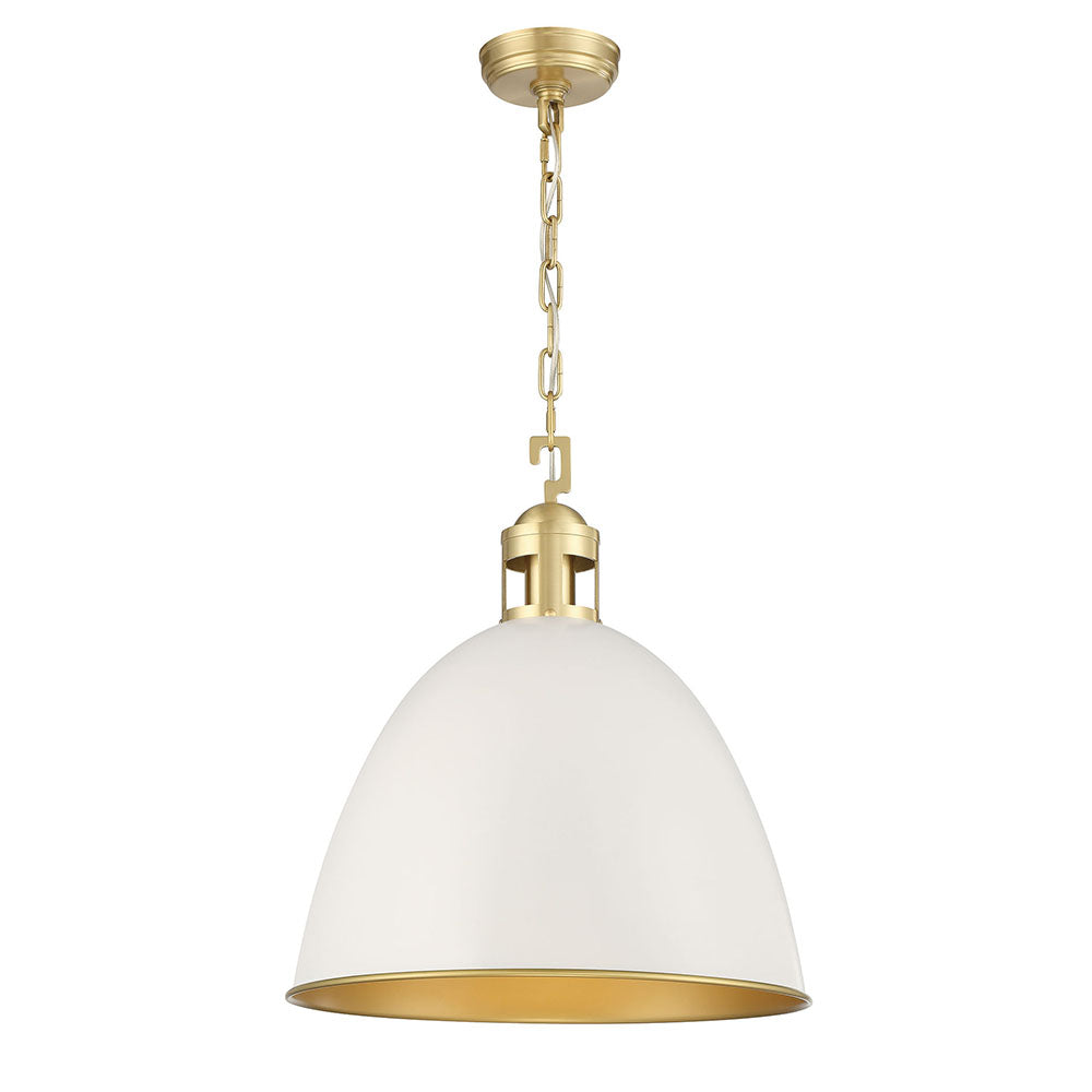 Clamor One Light Pendant White and Brass